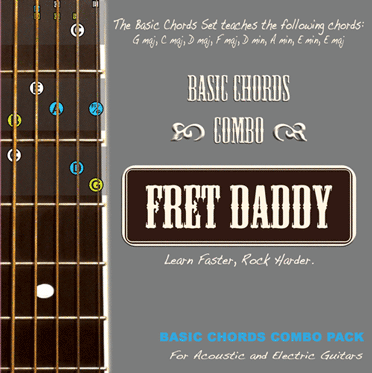 Fret Daddy's Basic Chords Sticker Set for Acoustic Electric Guitar - Learn Chord Shapes using Stickers
